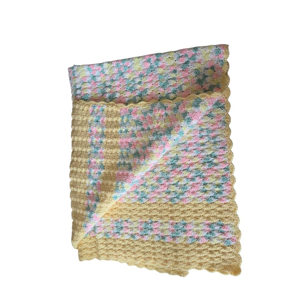 Handmade Variegated Crocheted Baby Blanket  50" X 38"